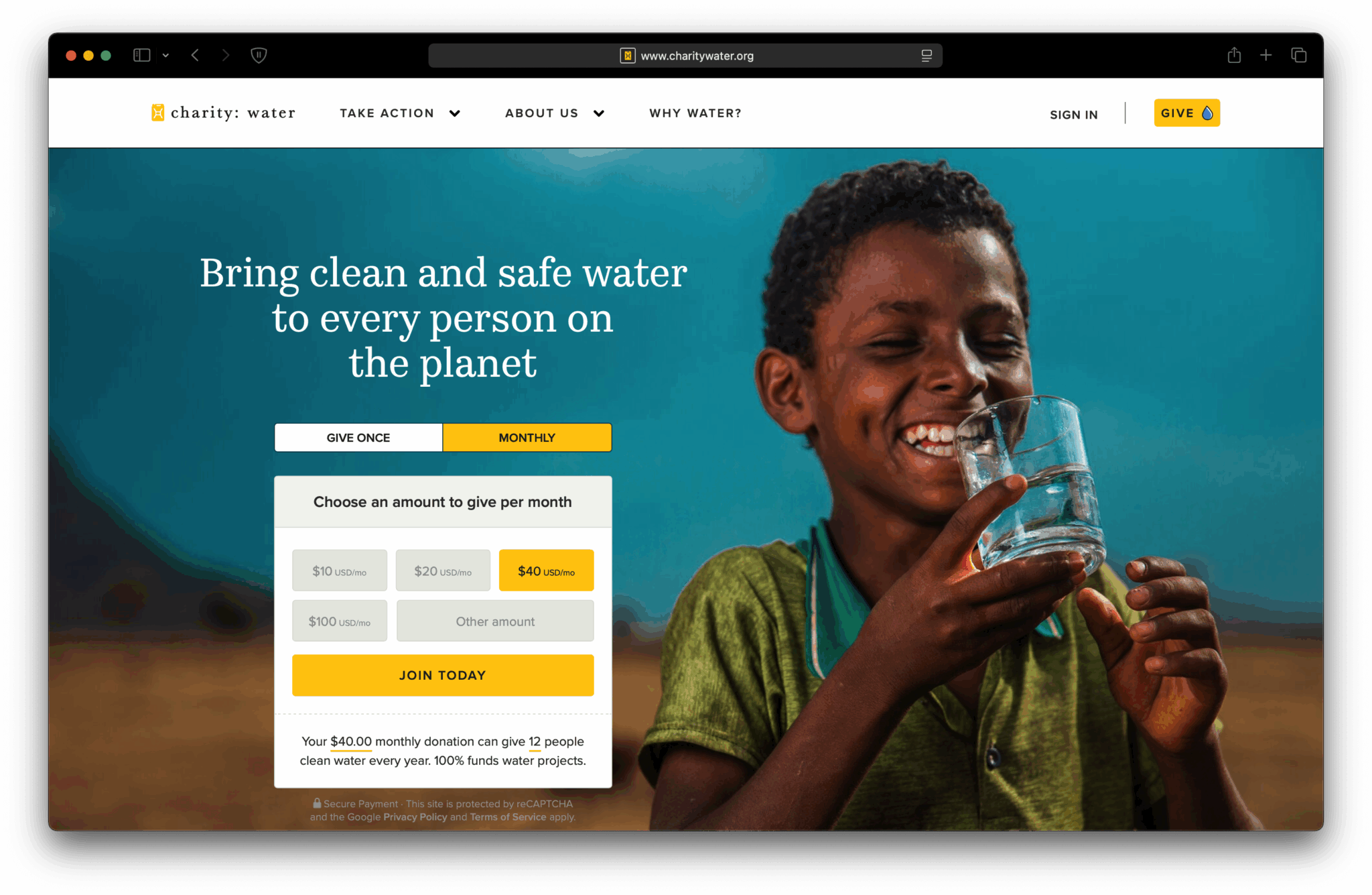 Examples of High-Performing Nonprofit Websites - Charity Water Website